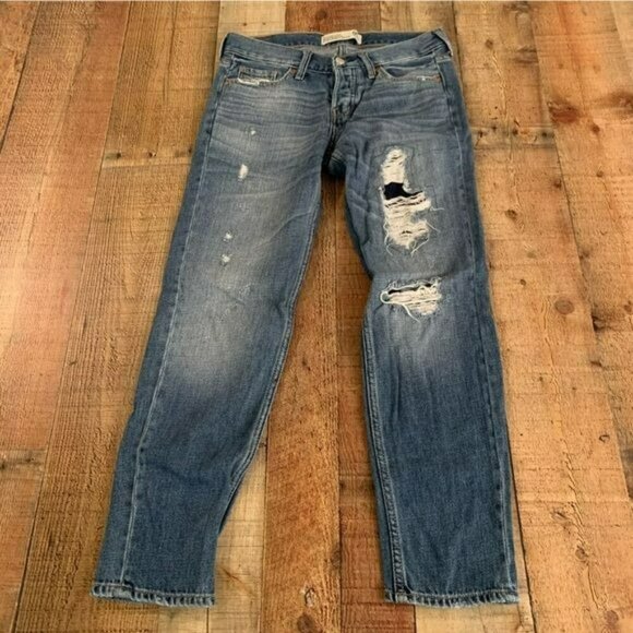 Abercrombie & Fitch Denim distressed boyfriend straight button fly jeans 00R - Picture 1 of 10